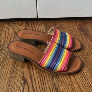 Lucky Brand Rainbow Frijana Chunky Heel Slides Sandals Size 8